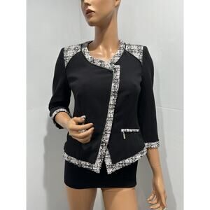 white house black market blazer size 4 Black With Tweed Trimming.